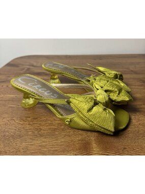 Circus NY by Sam Edelman Natalina Lime Green Bow Kitten Heel Slide Sandals Sz 6